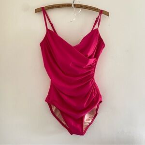 Miraclesuit Hot Pink Ruched Spaghetti Strap One-Piece Underwire Swimsuit Size 10